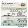 Bolivian travel visa PSD example, with fonts