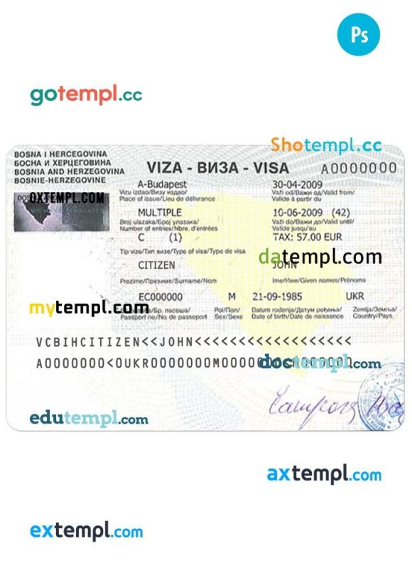 Bosnian travel visa PSD example