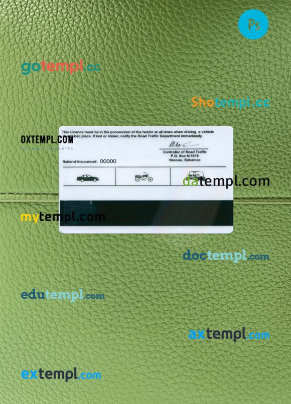 Bahamas driving license editable PSD files, scan look and photo-realistic look, 2 in 1 - Image 2