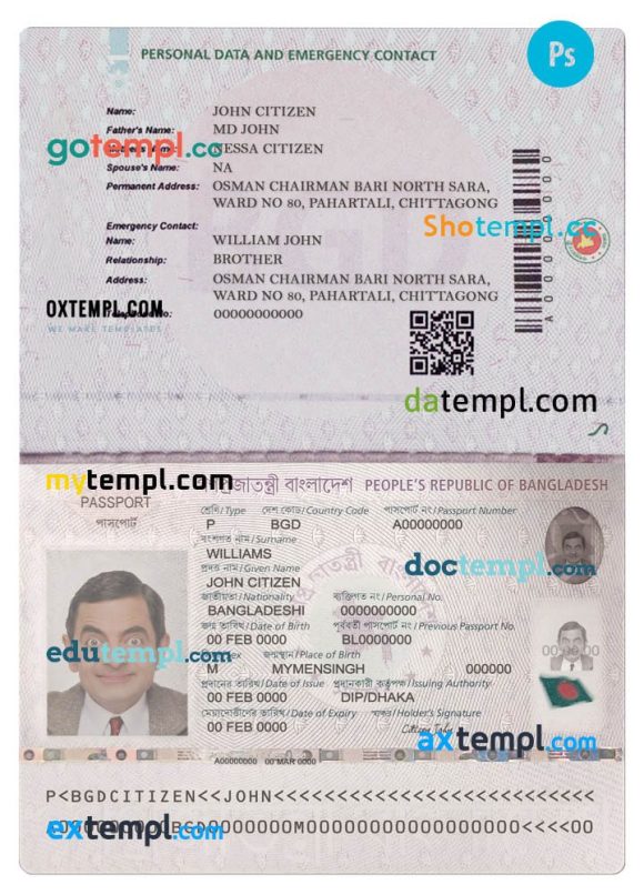 Bangladeshi e-passport example in PSD format (2020 - present), version 2