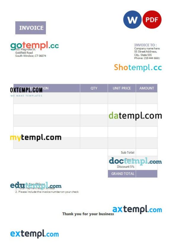 Basic Invoice example in word and pdf format