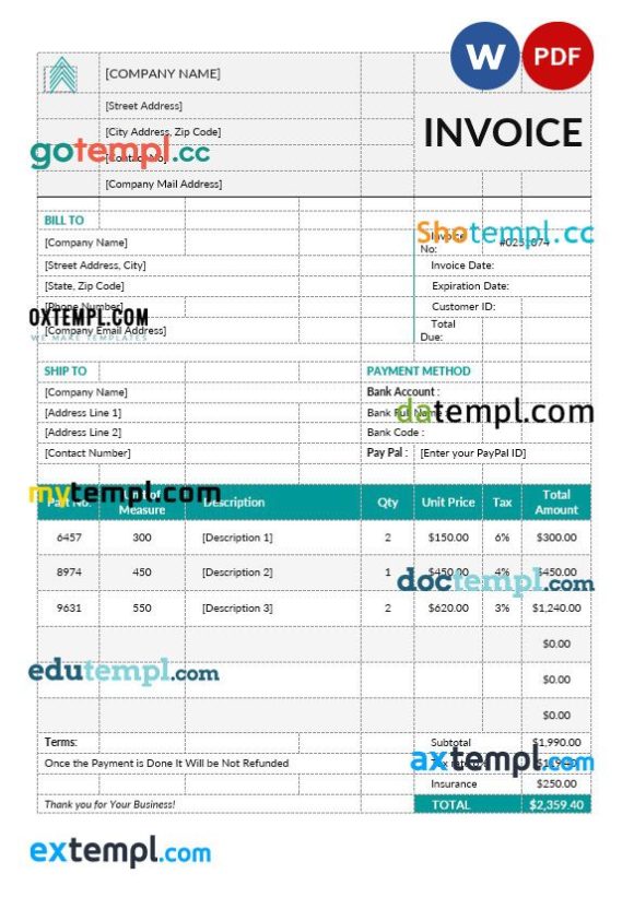 Basic proforma invoice example in word and pdf format