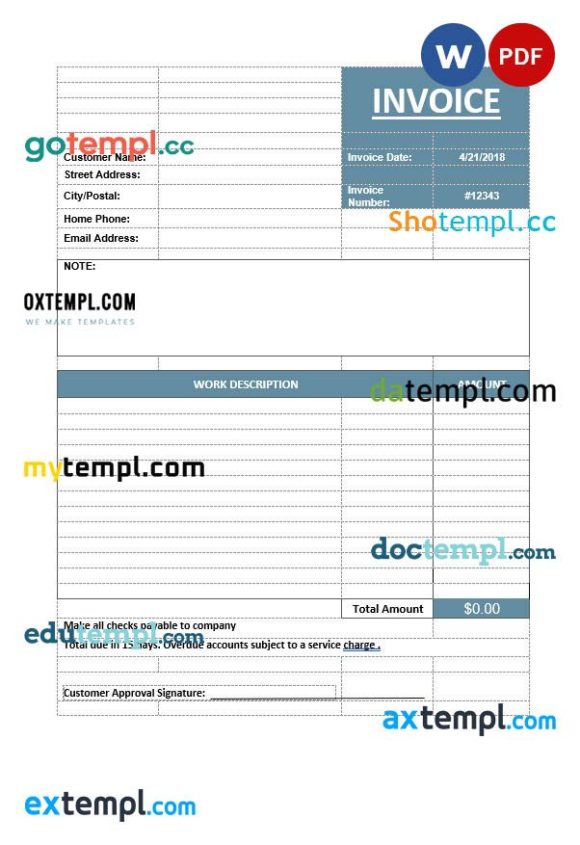 Basic service invoice example in word and pdf format
