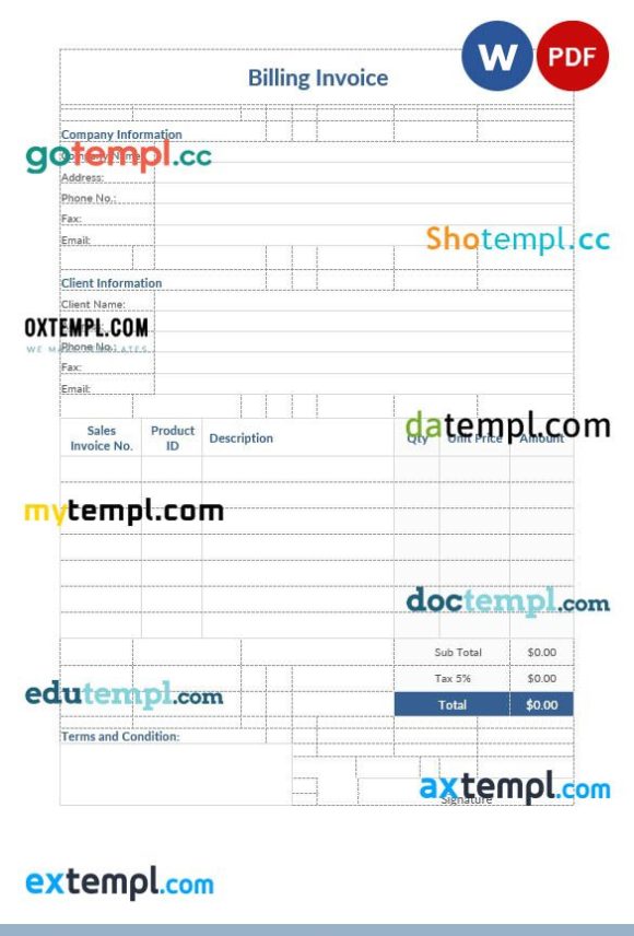 Billing invoice example in word and pdf format
