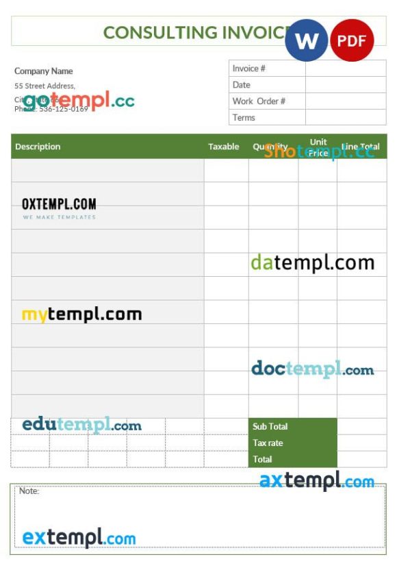 Blank Consulting Invoice example in word and pdf format