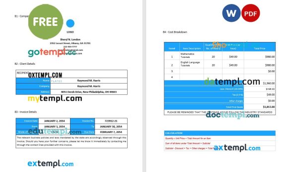 free download Free Blank Freelance Invoice example in word and pdf format