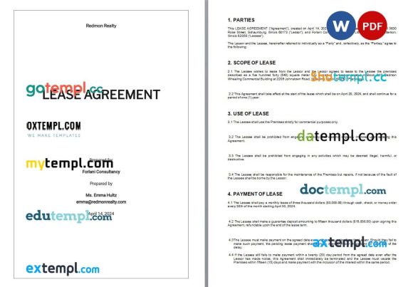 Blank Lease Agreement example, fully editable