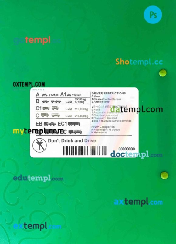 Botswana driving license editable PSD files, scan look and photo-realistic look, 2 in 1 - Image 2