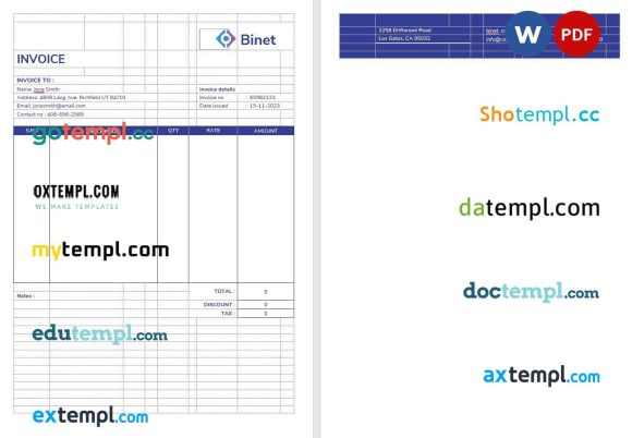 Business Networking Invoice example in word and pdf format