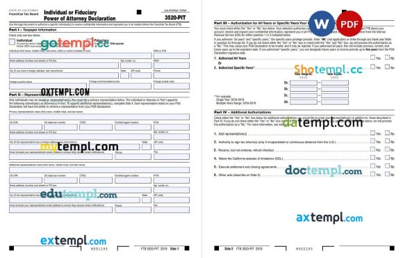 California Tax Power of Attorney Form example, fully editable
