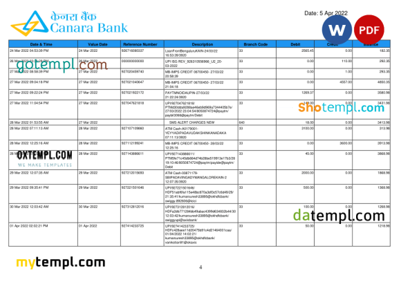 Indian Canara bank statement 3 - 6 months, Word and PDF example, 5 pages - Image 4