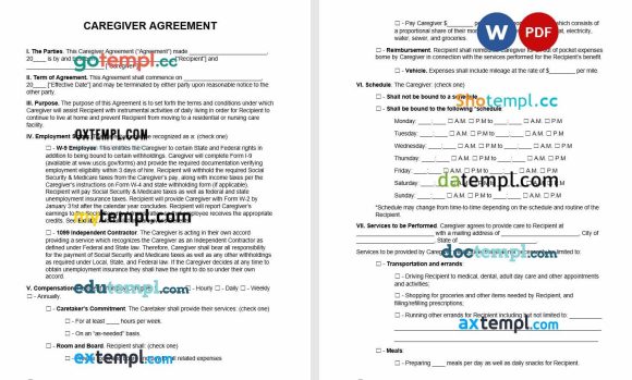 Caregiver Independent Contractor Agreement Word example