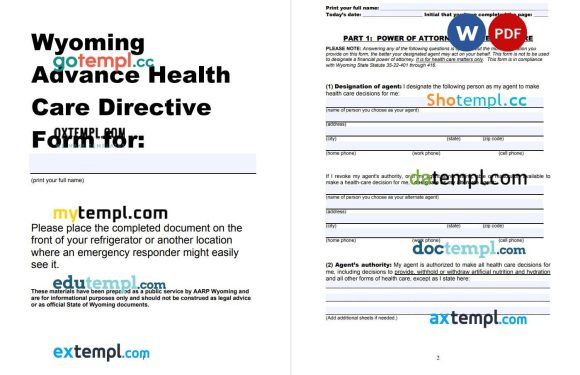 Cheyenne Regional Health Wyoming Advance Directive example, fully editabl