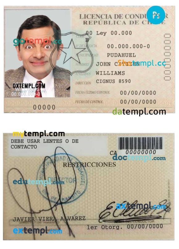 Chili licencia de conductor driver license PSD template