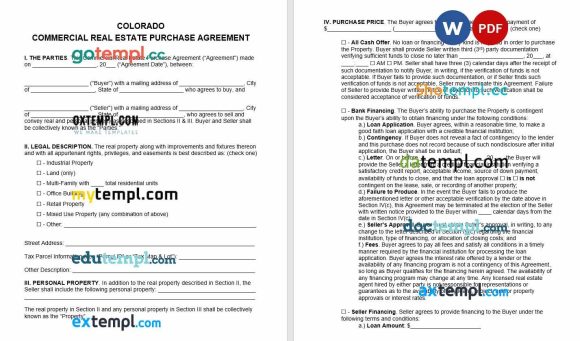 Colorado Commercial Real Estate Purchase Agreement Word example