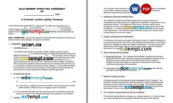 Colorado Single-Member LLC Operating Agreement Word example