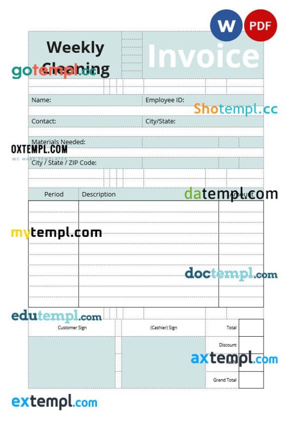 Commercial Cleaning Invoice example in word and pdf format