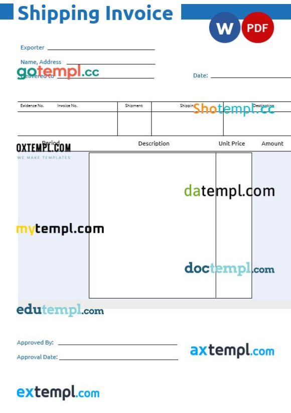 Commercial Shipping Invoice example in word and pdf format