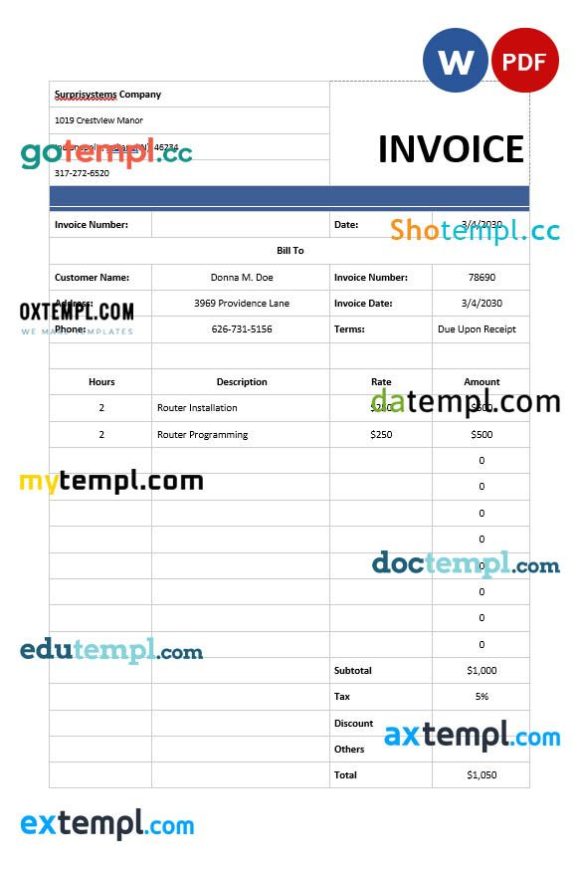 Computer Services Invoice example in word and pdf format