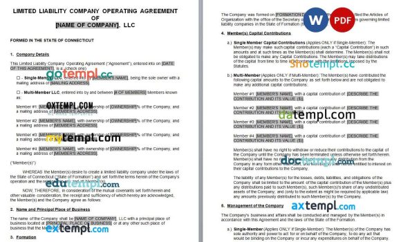 Connecticut LLC Operating Agreement word example, fully editable