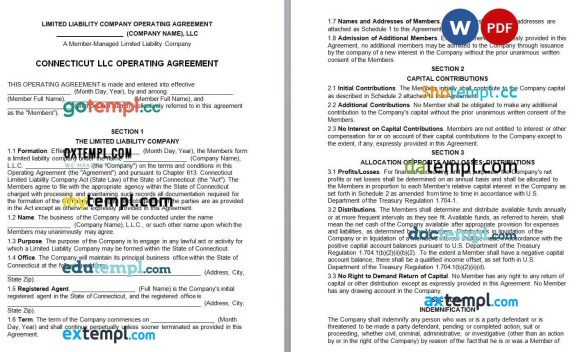 Connecticut Multi-Member LLC Operating Agreement Word example