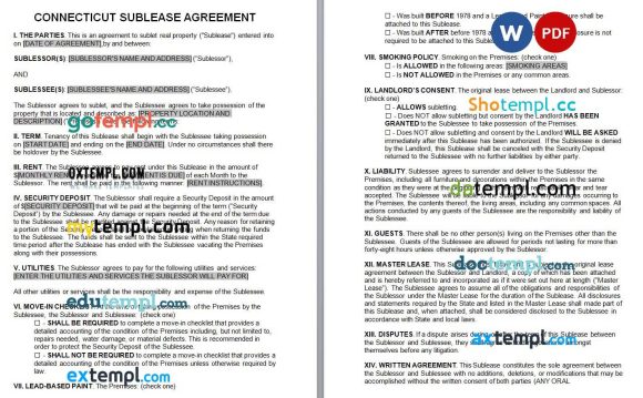 Connecticut Sublease Agreement Word example, fully editable