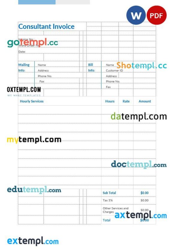 Consultant Invoice example in word and pdf format