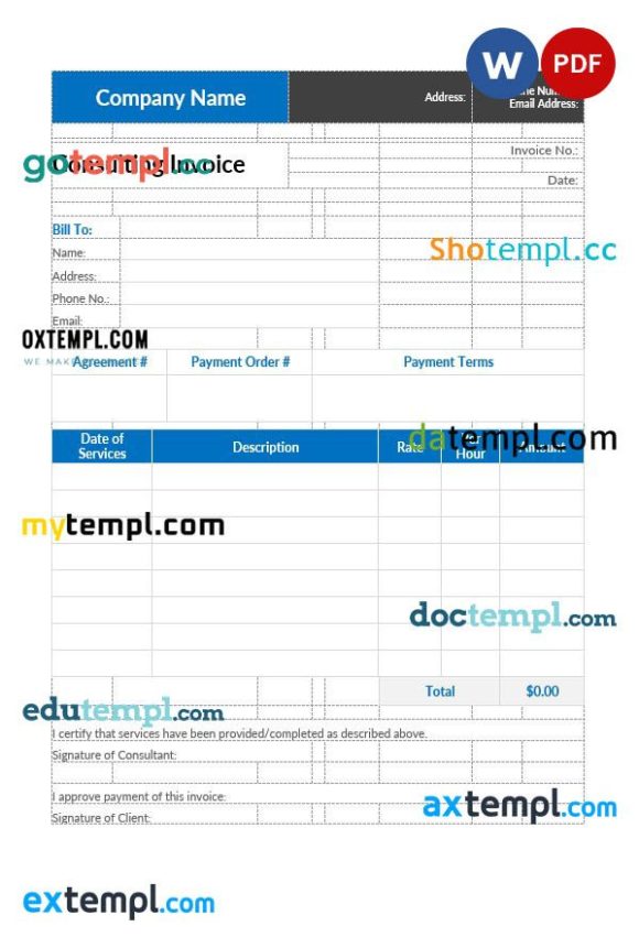 Consulting invoice example in word and pdf format