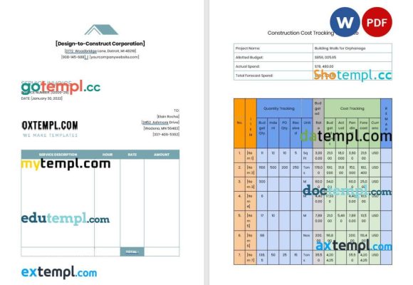 Contractor Job Invoice example in word and pdf format