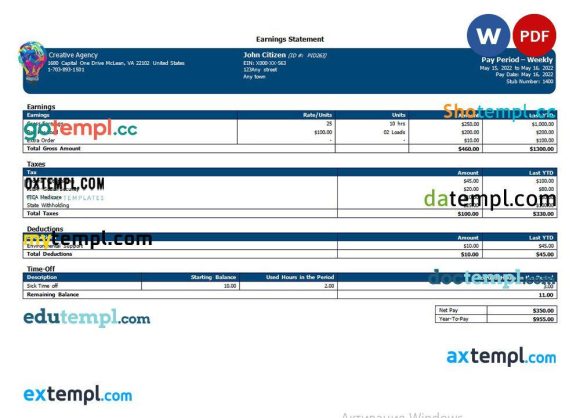 Creative company earning statement in Word and PDF formats