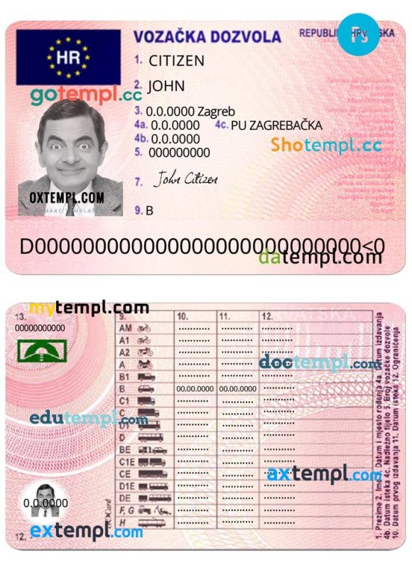 Croatia driver license PSD template