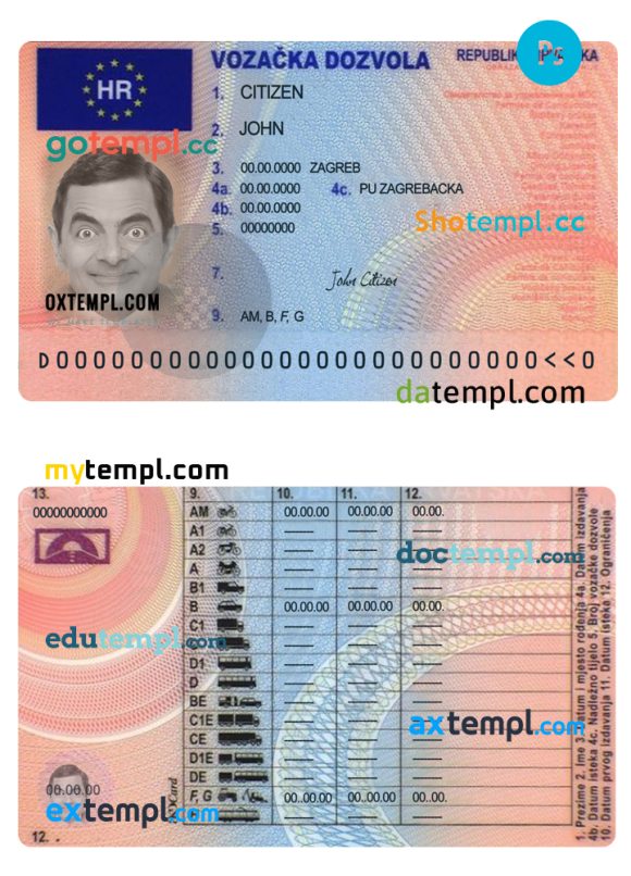 Croatia driver license PSD template, version 2