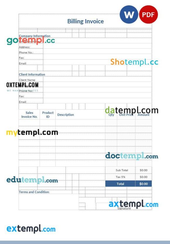Dining Invoice example in word and pdf format
