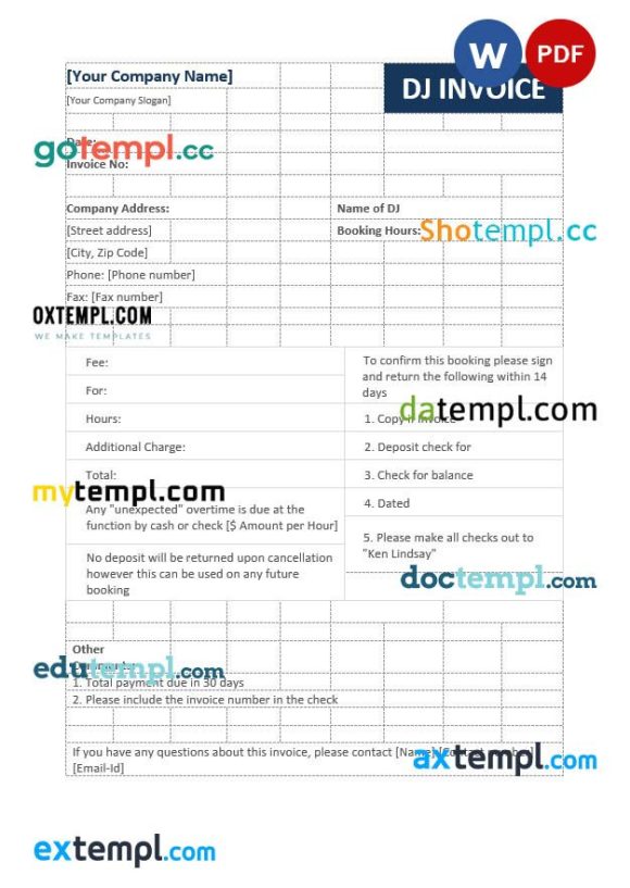 Dj invoice example in word and pdf format
