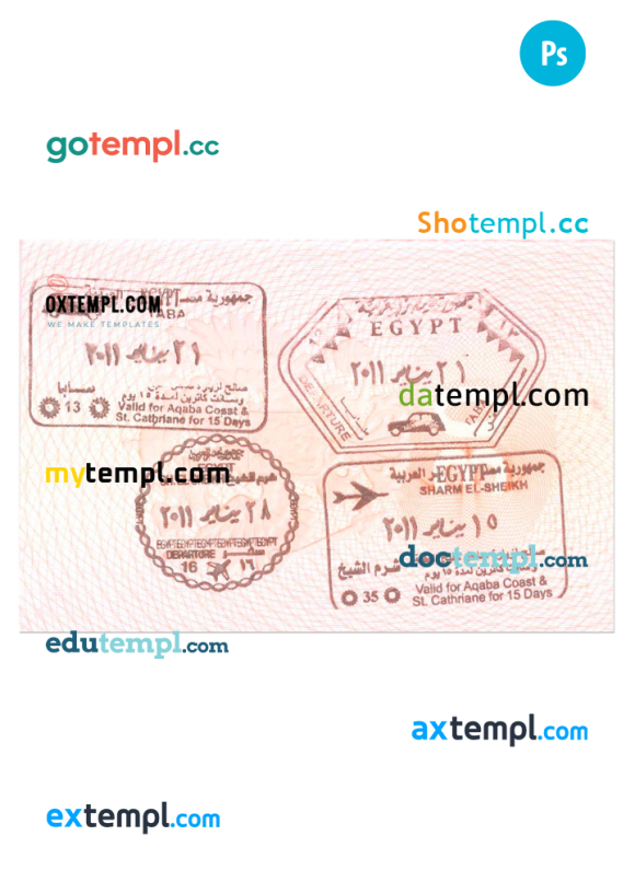 Egyptian visa stamp PSD example, with fonts