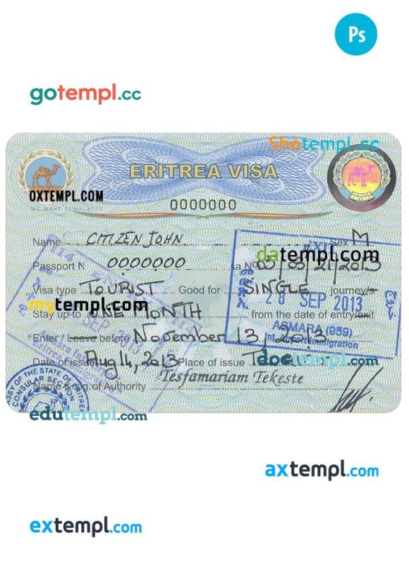 Eritrean travel visa PSD example, version 2