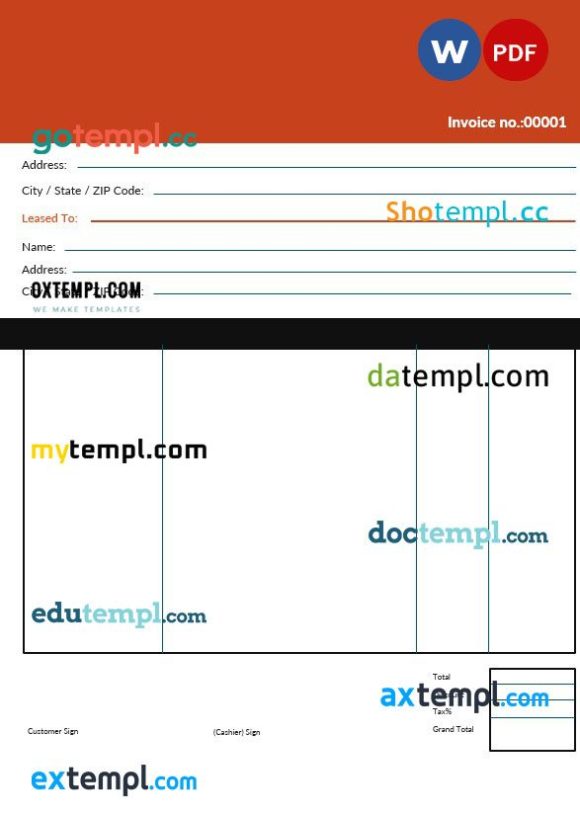 Editable Commercial Lease Invoice example in word and pdf format