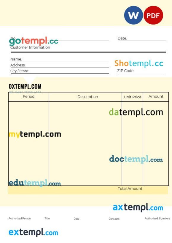 Editable Commercial Sales Invoice example in word and pdf format