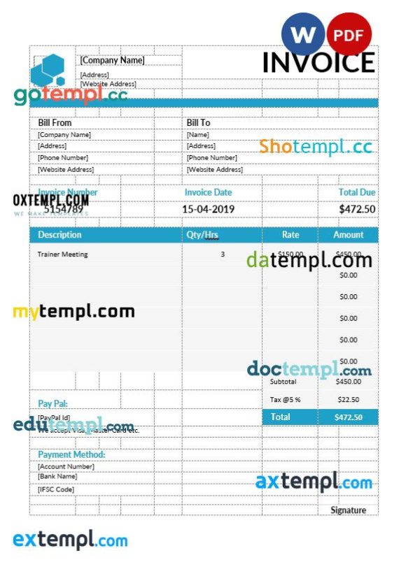 Educational consultant invoice example in word and pdf format
