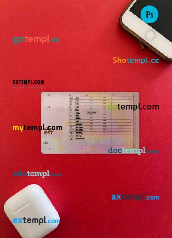 Estonia driving license PSD files, scan look and photographed image, 2 in 1 - Image 2