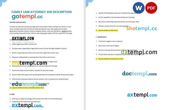 Family Law Attorney Job Ad and Description example, fully editable