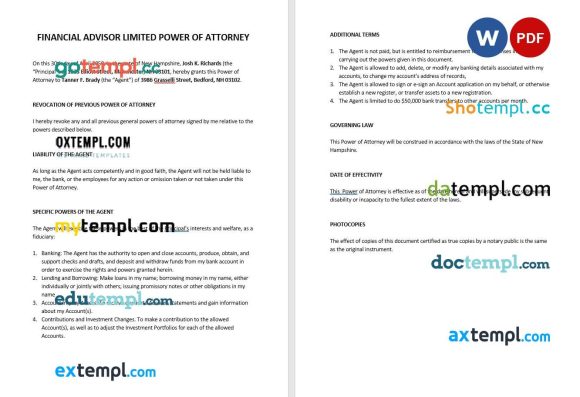 Financial Advisor Limited Power of Attorney example, fully editable