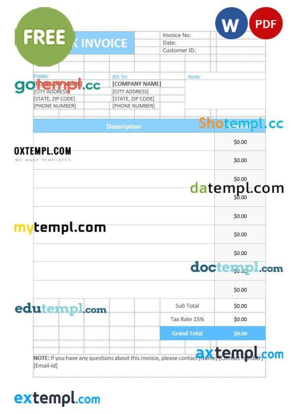 free download Free Basic Invoice example in word and pdf format