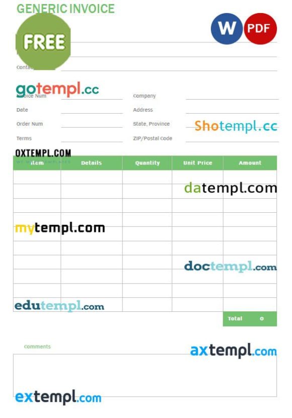 free download Free Generic Invoice example in word and pdf format