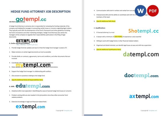 Free Hedge Fund Attorney Job Description example, fully editable