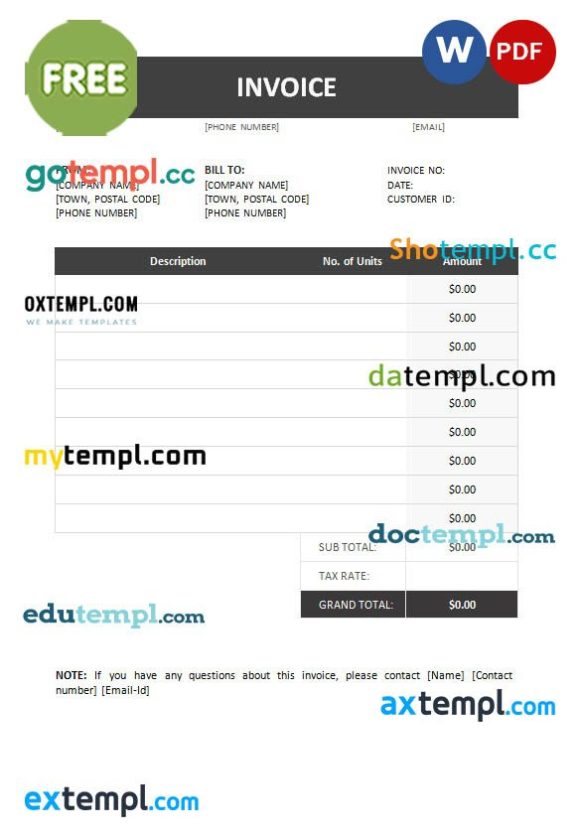 free download Free Invoice Example example in word and pdf format