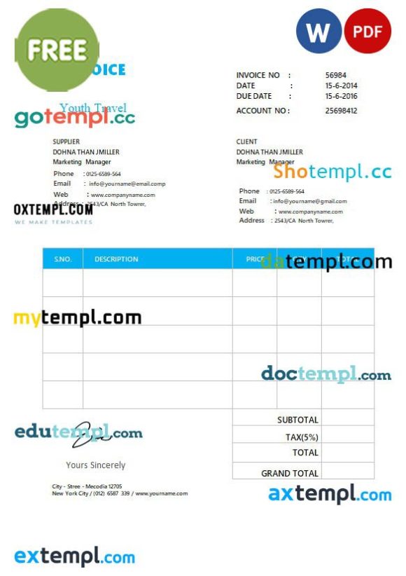 free download Free Simple Invoice Format example in word and pdf format