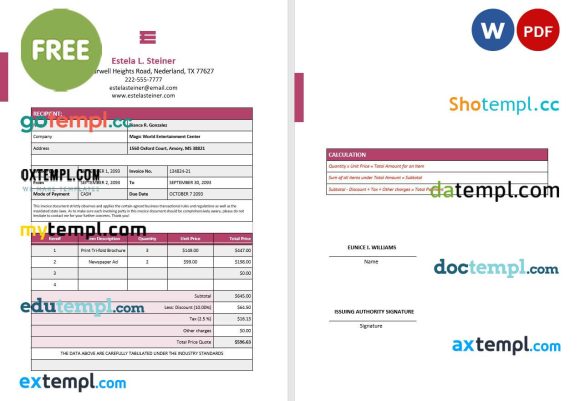 free download Free Freelance Design Invoice example in word and pdf format