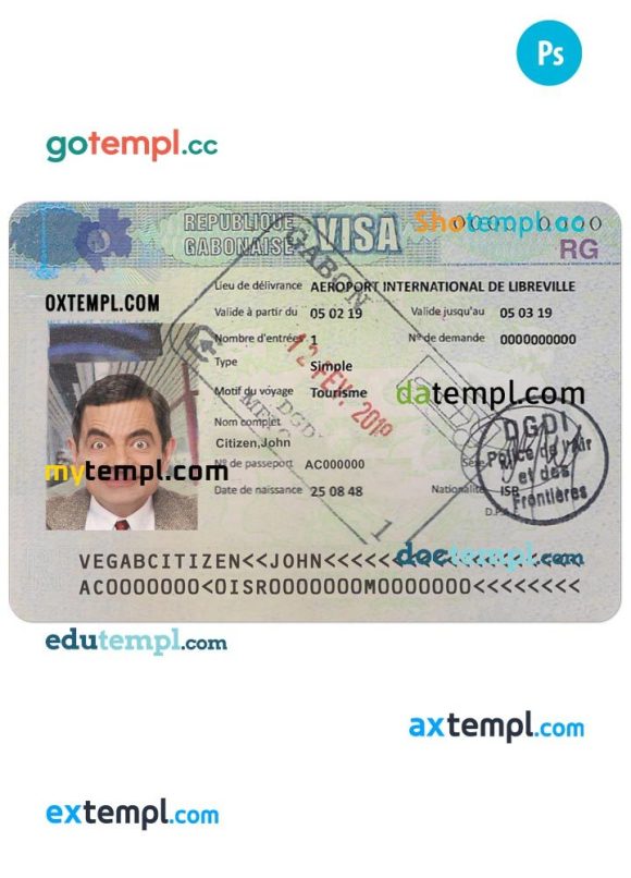 Gaboneseaise travel visa PSD example, fully editable