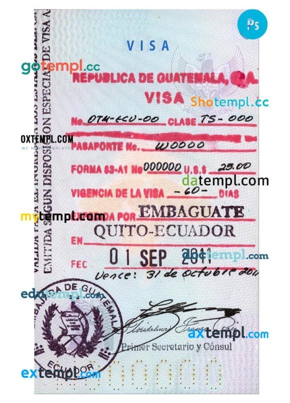 Guatemalan travel visa PSD example, fully editable
